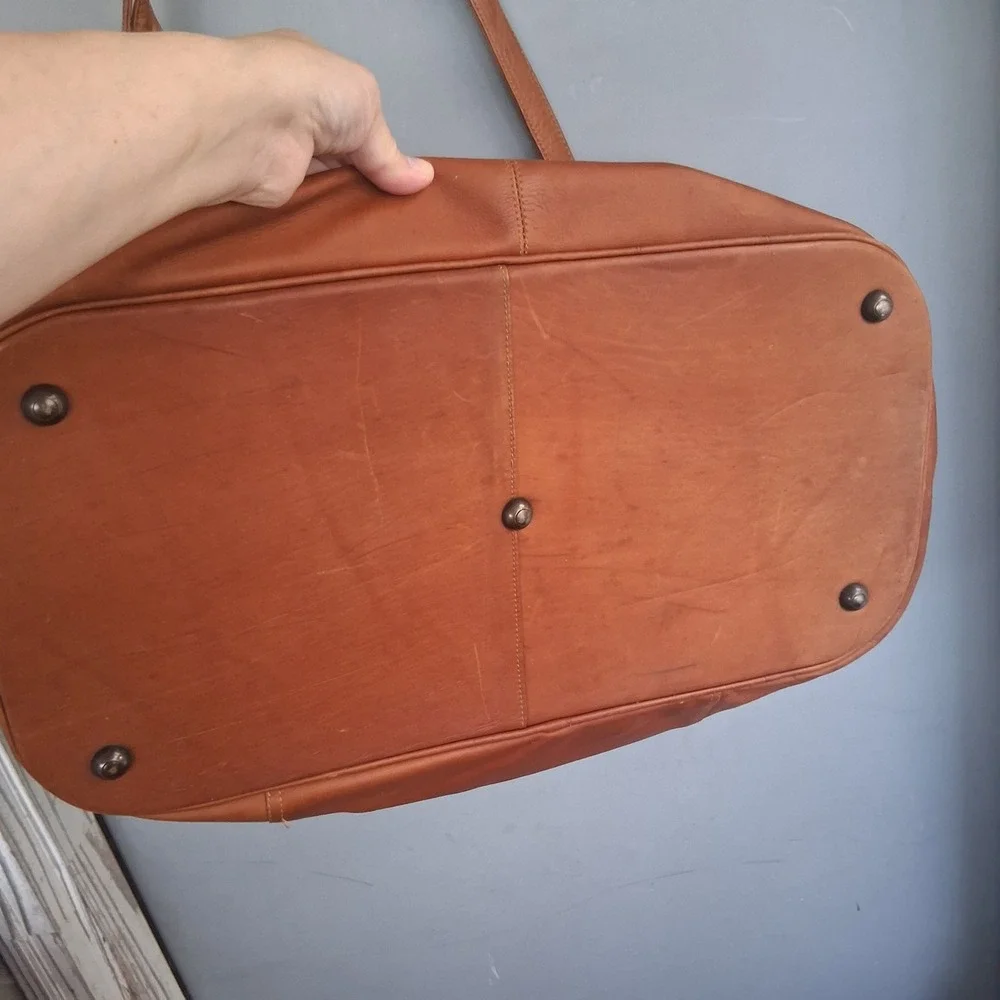 Piel Leather Large Duffel Weekender Bag Saddle Cognac Brown stardust